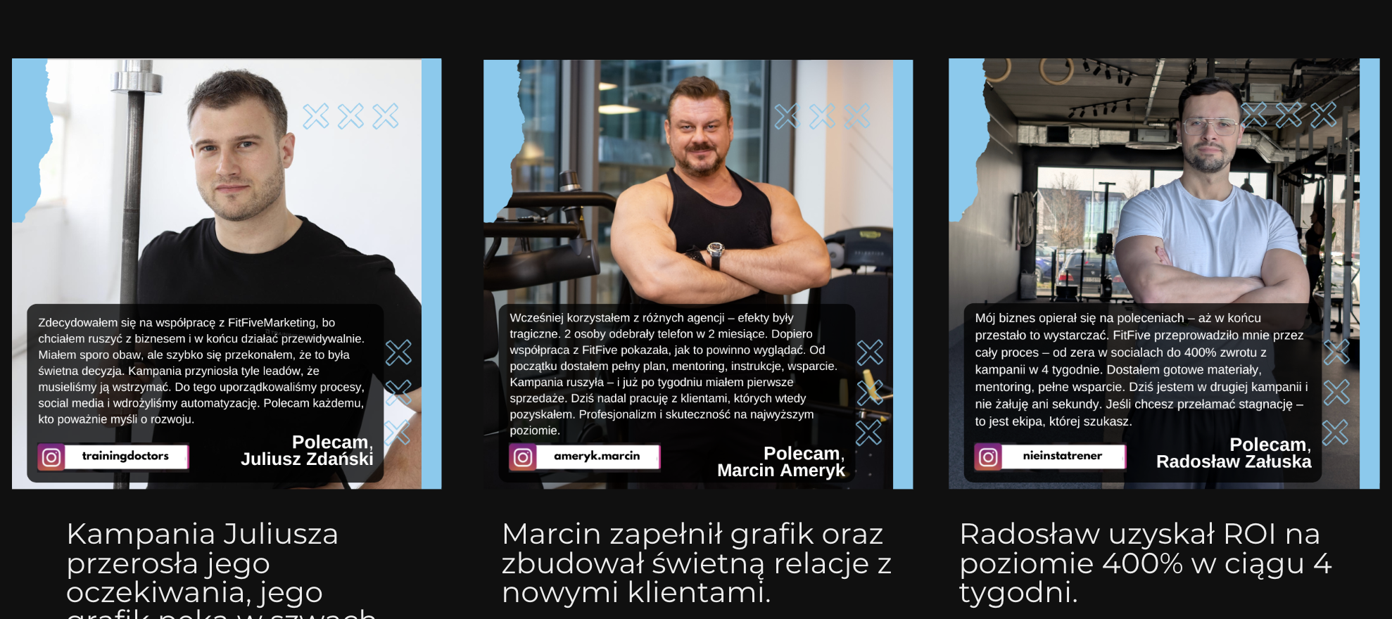 Rekomendacja klientów FitFive — Juliusz Zdański, Marcin Ameryk i Radosław Załuska