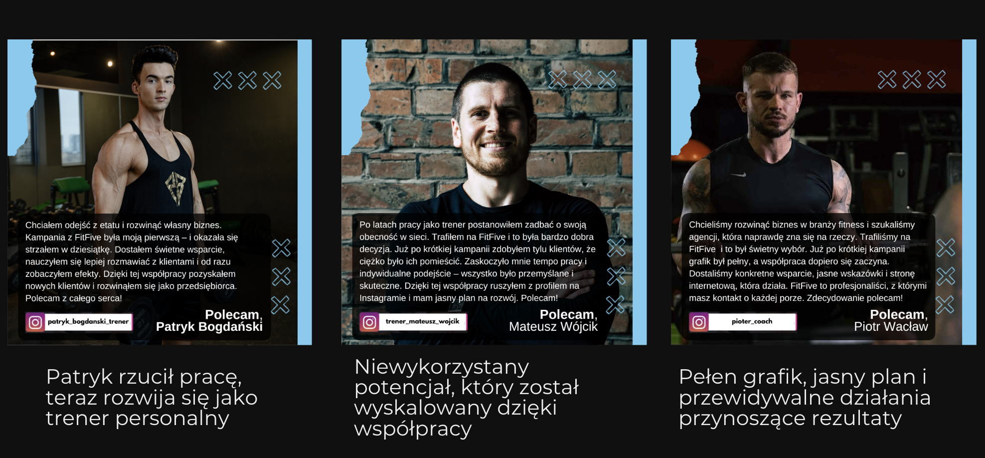Rekomendacja klientów FitFive — Patryk Bogdański, Mateusz Wójcik i Piotr Wacław